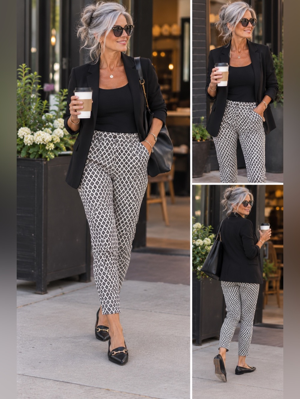 Gap Black & White Geometric Diamond Print Skinny Ankle Pants